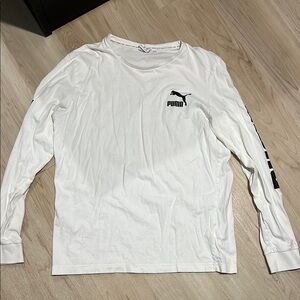 PUMA Men's White Long Sleeve Tee with Black Logo